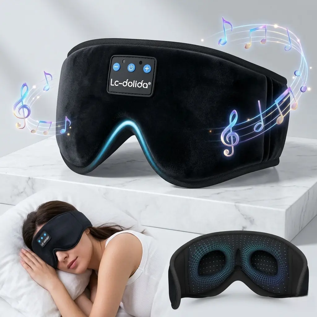 LC-dolida Sleep Headphones, 3D Sleep Mask Bluetooth Wireless Music Eye Mask, Sleeping Headphones for Side Sleepers Sleep Mask with Bluetooth Headphones Ultra-Thin Stereo Speakers Perfect for Sleeping